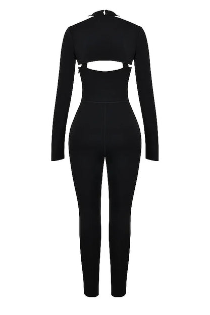 Mistress Rocks Black Lycra Jersey Jumpsuit With Shrug - SALE