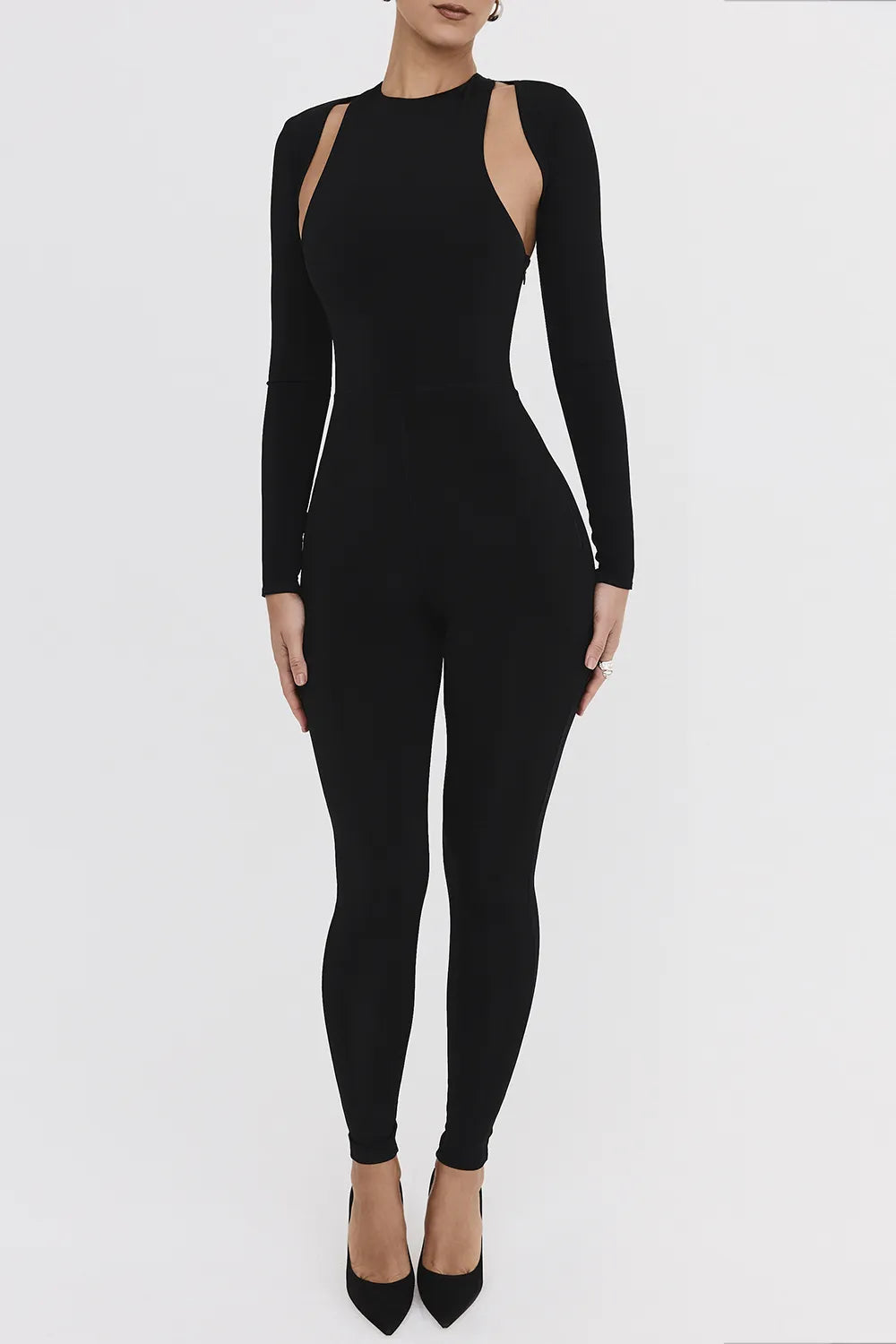 Mistress Rocks Black Lycra Jersey Jumpsuit With Shrug - SALE