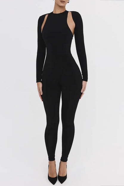 Mistress Rocks Black Lycra Jersey Jumpsuit With Shrug - SALE