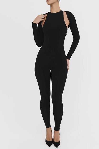 Mistress Rocks Black Lycra Jersey Jumpsuit With Shrug - SALE
