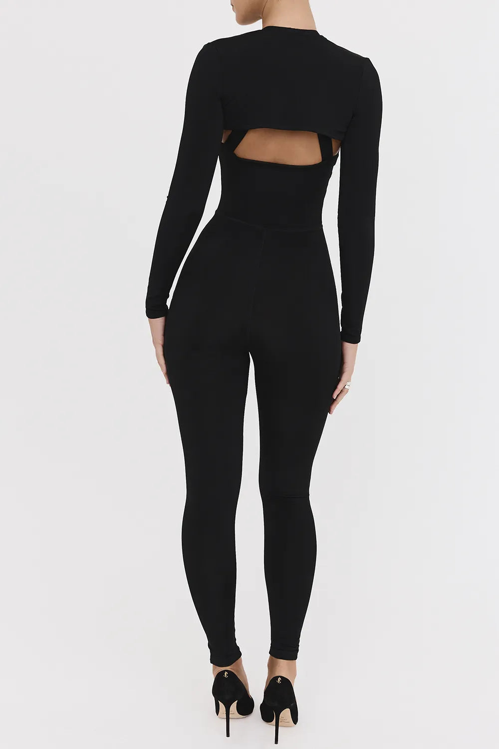 Mistress Rocks Black Lycra Jersey Jumpsuit With Shrug - SALE