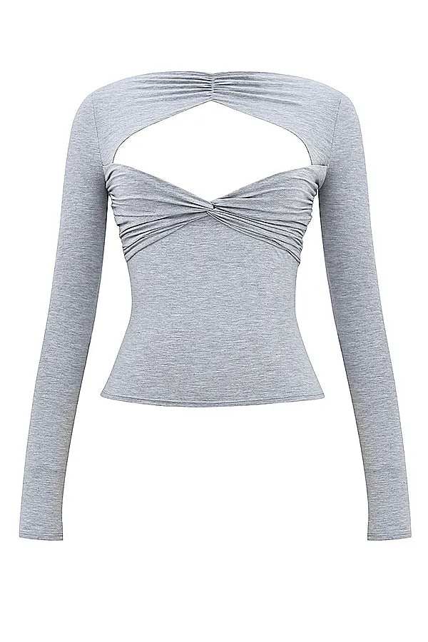 Mistress Rocks Grey Marl Twist Front Top - SALE