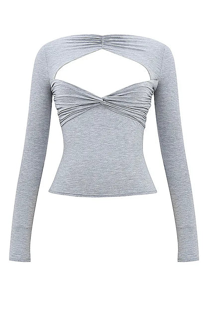Mistress Rocks Grey Marl Twist Front Top - SALE
