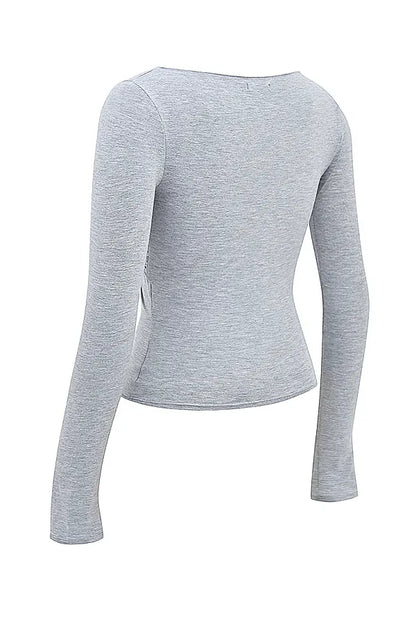Mistress Rocks Grey Marl Twist Front Top - SALE