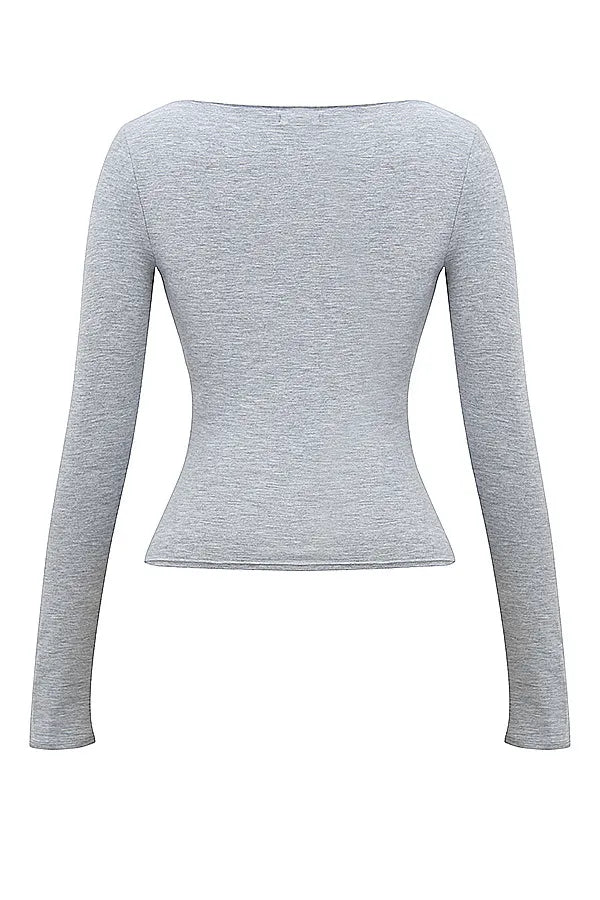 Mistress Rocks Grey Marl Twist Front Top - SALE