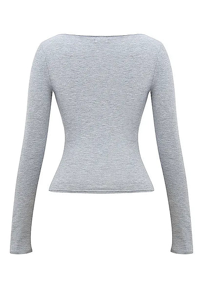 Mistress Rocks Grey Marl Twist Front Top - SALE