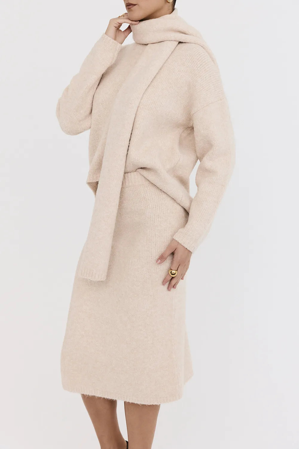 Mistress Rocks CREAM EYELASH KNIT MIDI SKIRT - SALE
