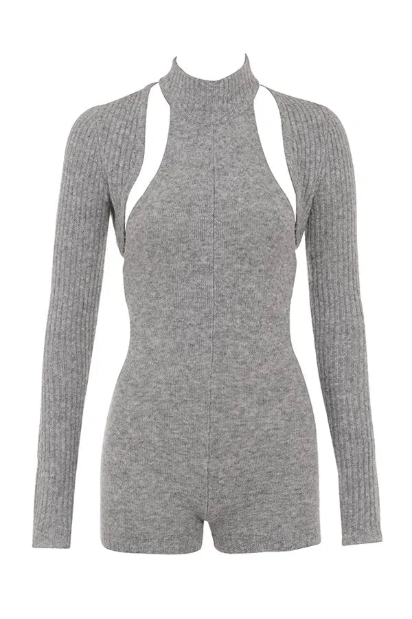 Mistress Rocks Grey Marl Knitted Playsuit With Shrug - SALE