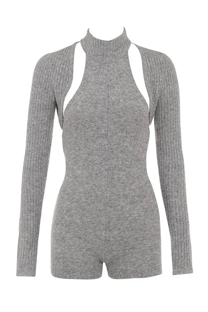 Mistress Rocks Grey Marl Knitted Playsuit With Shrug - SALE