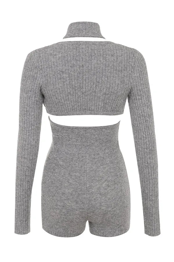 Mistress Rocks Grey Marl Knitted Playsuit With Shrug - SALE