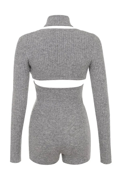 Mistress Rocks Grey Marl Knitted Playsuit With Shrug - SALE