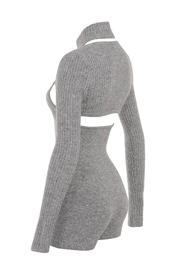 Mistress Rocks Grey Marl Knitted Playsuit With Shrug - SALE