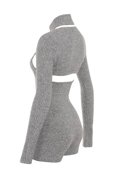 Mistress Rocks Grey Marl Knitted Playsuit With Shrug - SALE