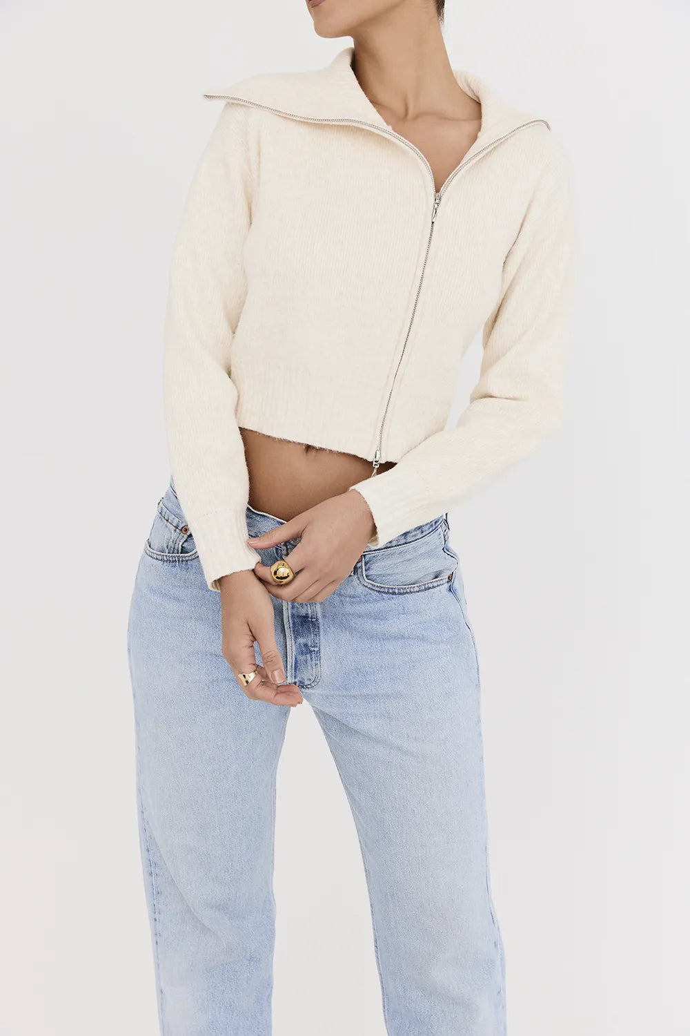 Mistress Rocks Cream Knit Zip Up Cardigan - SALE