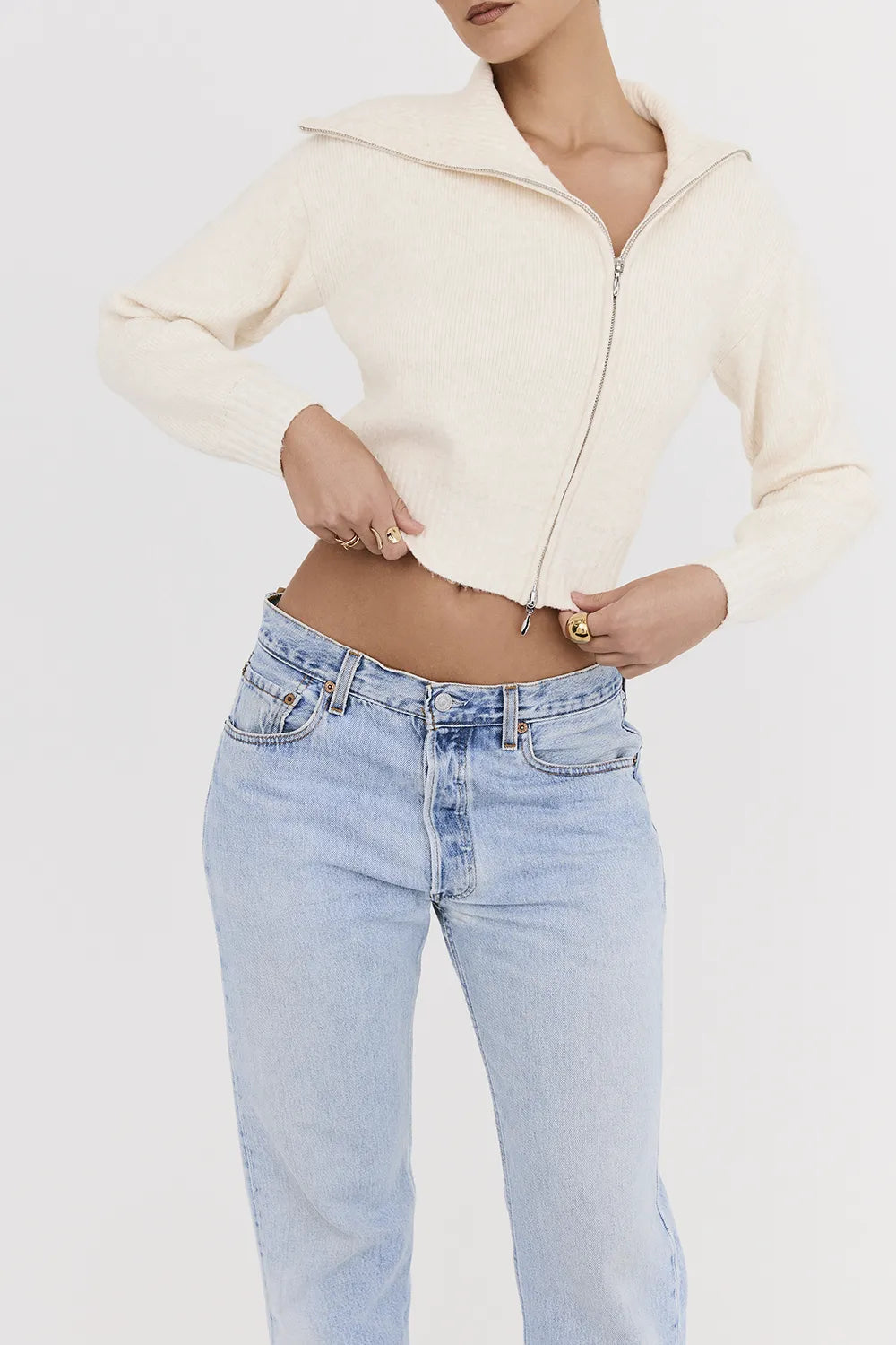 Mistress Rocks Cream Knit Zip Up Cardigan - SALE