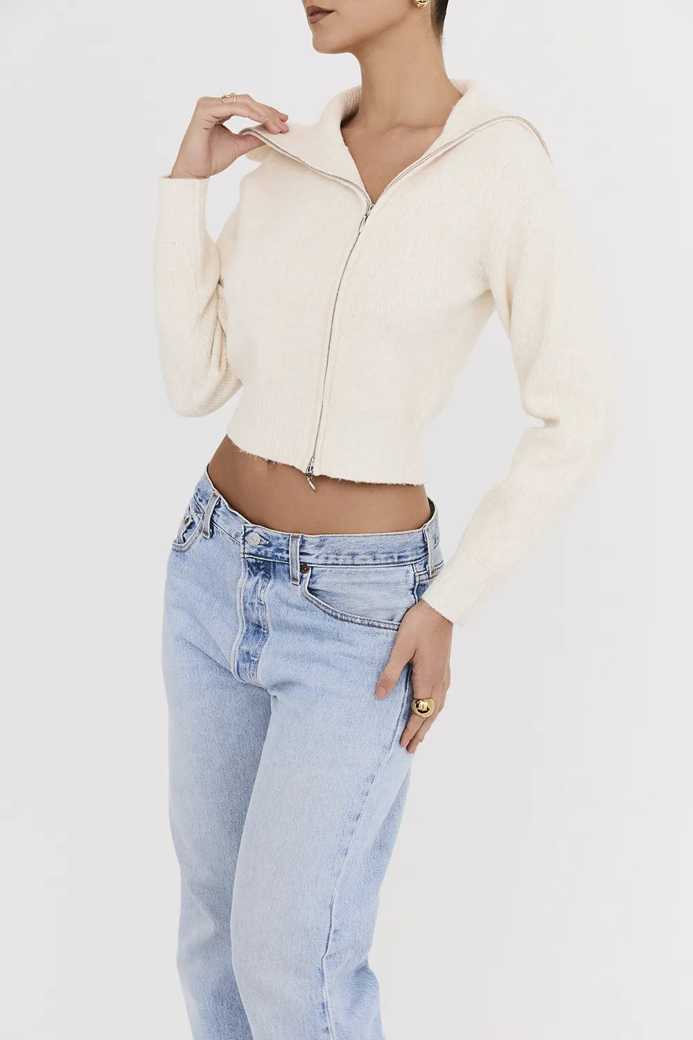 Mistress Rocks Cream Knit Zip Up Cardigan - SALE