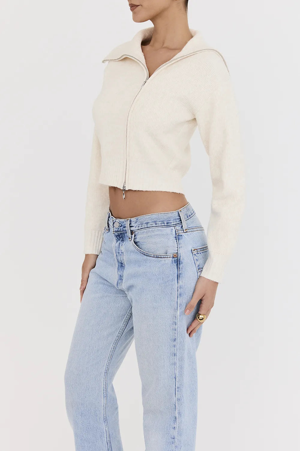 Mistress Rocks Cream Knit Zip Up Cardigan - SALE