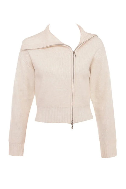 Mistress Rocks Cream Knit Zip Up Cardigan - SALE