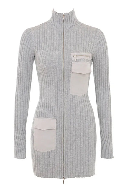 Mistress Rocks Grey Marl Rib Knit Mini Dress - SALE