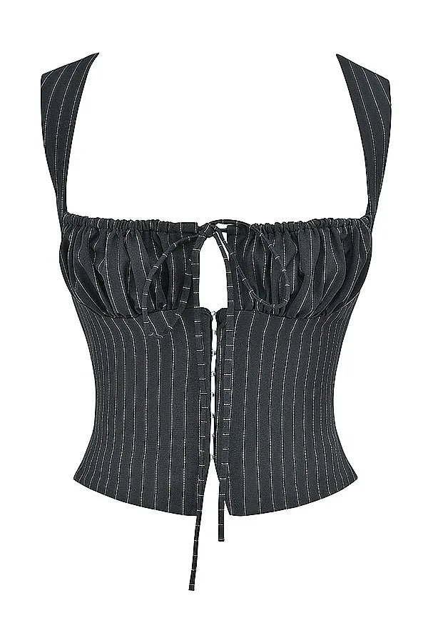 Mistress Rocks Black Pinstripe Top - SALE