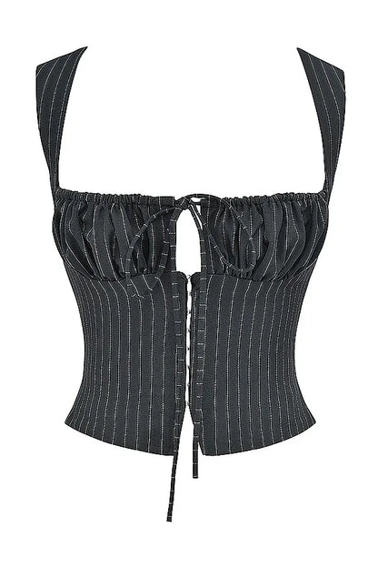 Mistress Rocks Black Pinstripe Top - SALE