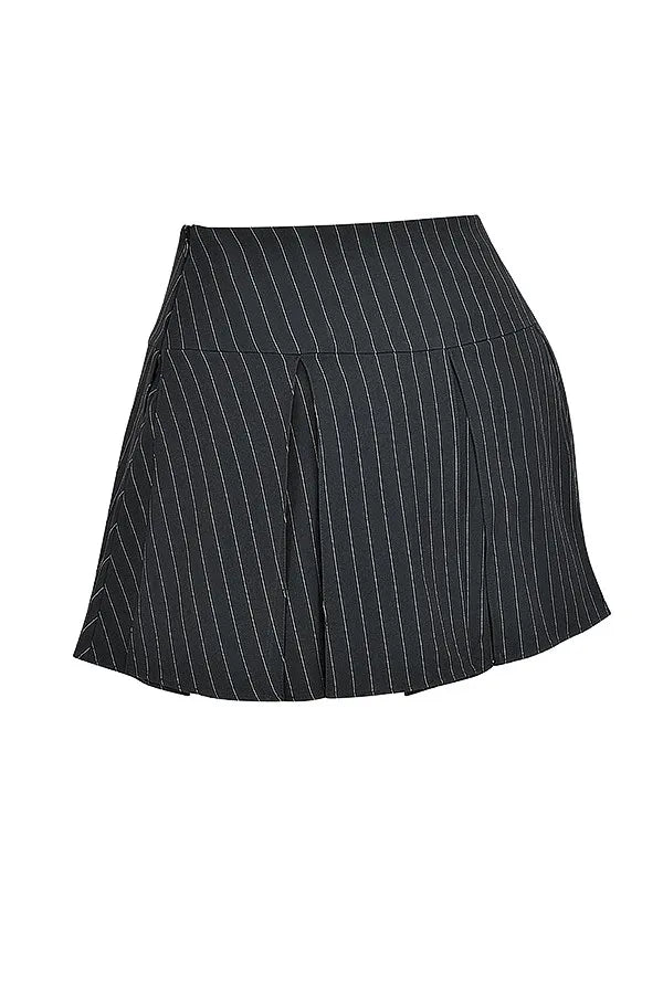 Mistress Rocks Black Pleated Pinstripe Mini Skirt - SALE
