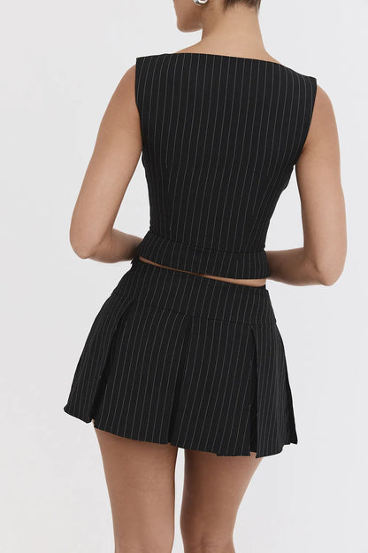 Mistress Rocks Black Pleated Pinstripe Mini Skirt - SALE