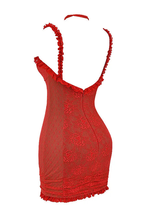 Mistress Rocks Red Rose Lace Mini Dress - SALE