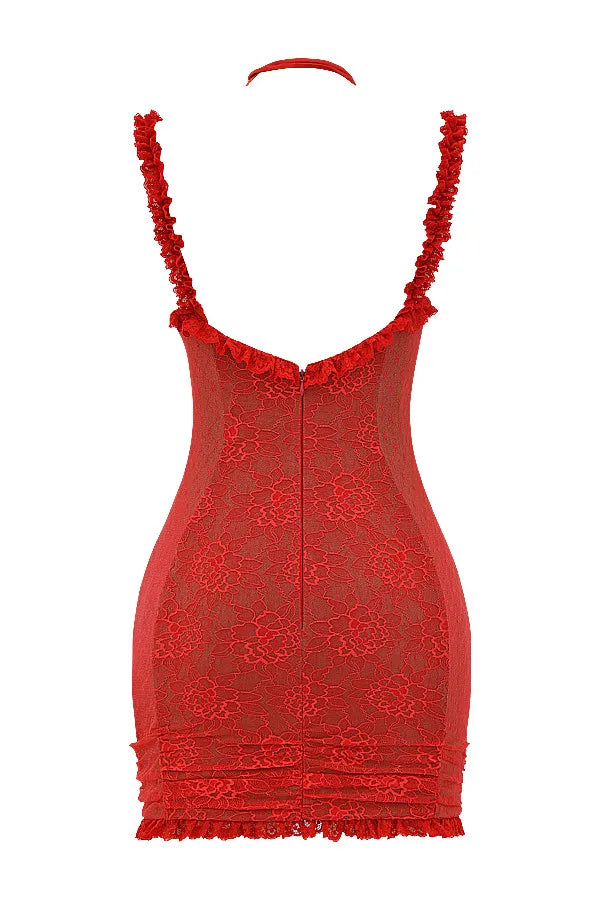 Mistress Rocks Red Rose Lace Mini Dress - SALE