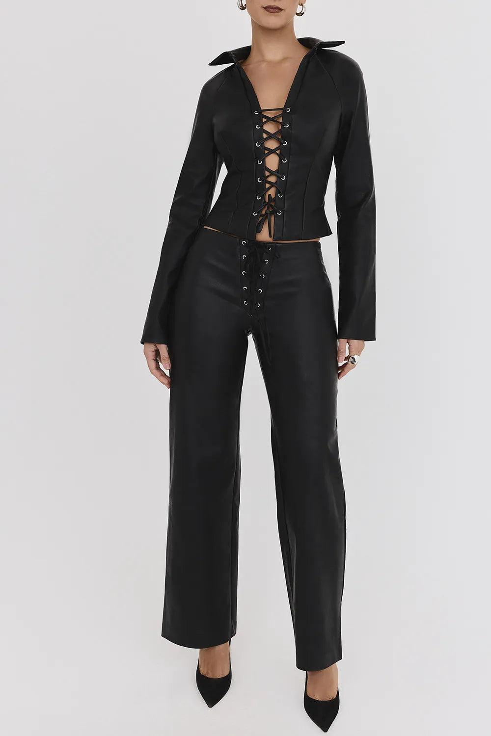 Mistress Rocks Black Baggy Vegan Leather Trousers - SALE
