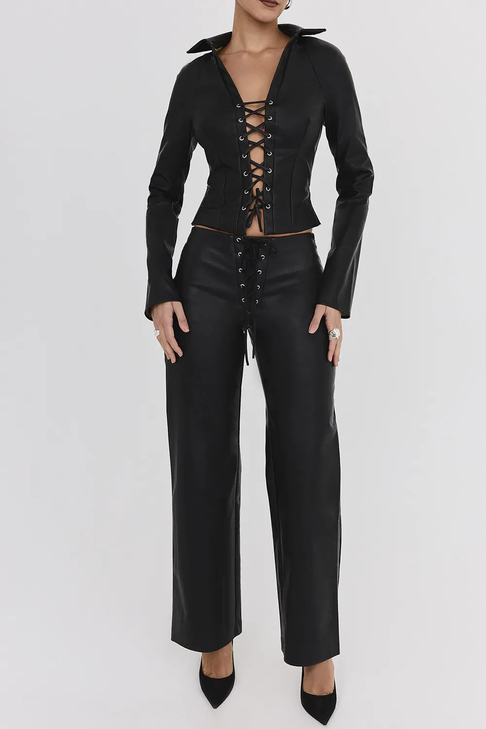 Mistress Rocks Black Baggy Vegan Leather Trousers - SALE