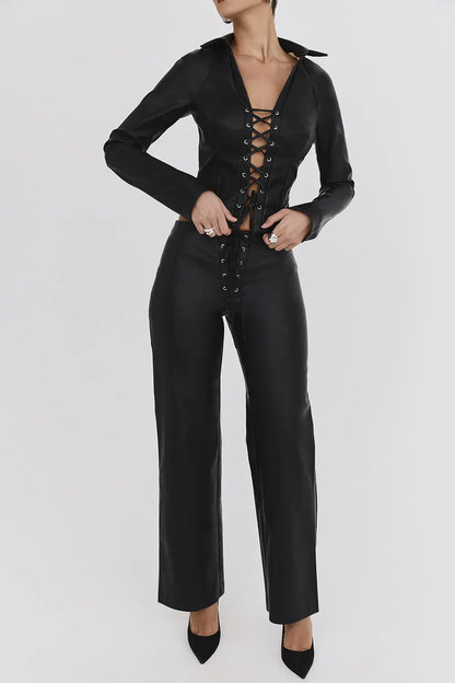 Mistress Rocks Black Baggy Vegan Leather Trousers - SALE