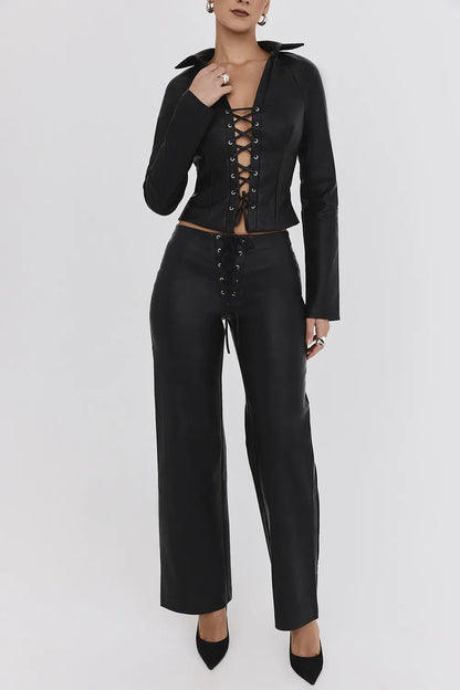 Mistress Rocks Black Baggy Vegan Leather Trousers - SALE