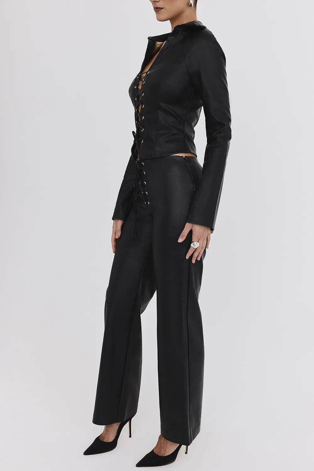 Mistress Rocks Black Baggy Vegan Leather Trousers - SALE