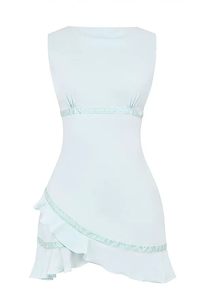 Mistress Rocks Baby Blue Asymmetric Ruffle Mini Dress - SALE
