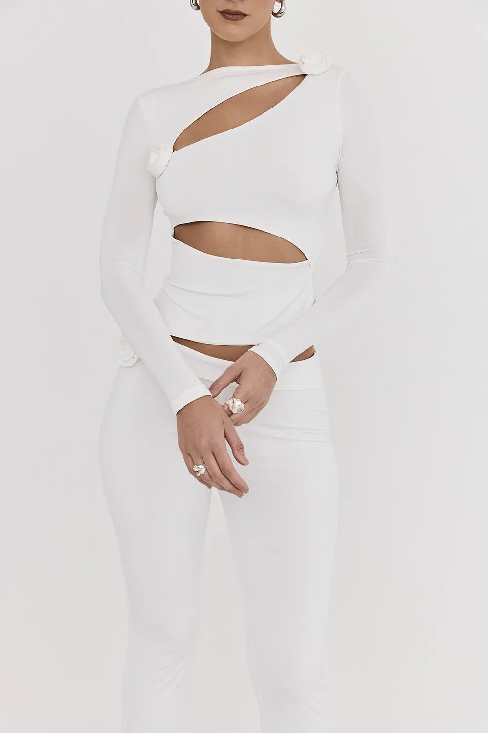 Mistress Rocks Ivory Flower Embellished Top - SALE