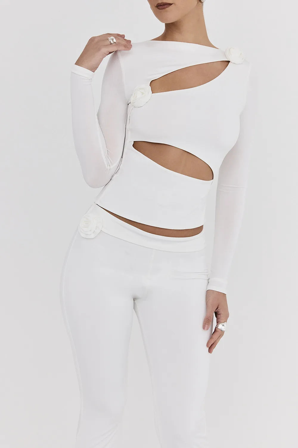 Mistress Rocks Ivory Flower Embellished Top - SALE
