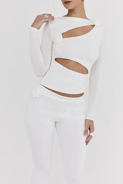 Mistress Rocks Ivory Flower Embellished Top - SALE