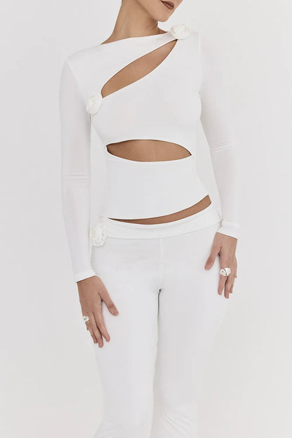 Mistress Rocks Ivory Flower Embellished Top - SALE