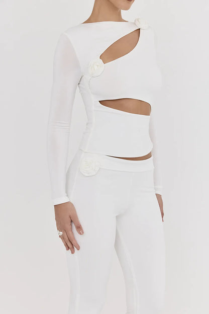 Mistress Rocks Ivory Flower Embellished Top - SALE
