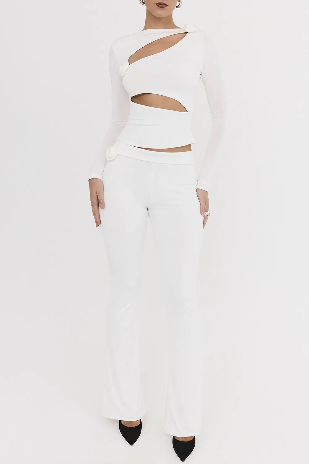 Mistress Rocks Ivory Flower Embellished Trousers - SALE
