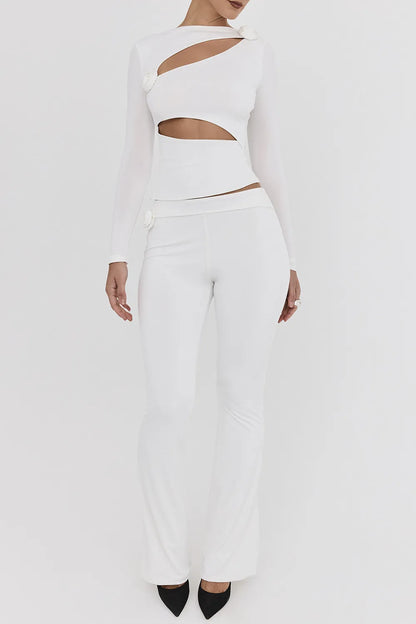Mistress Rocks Ivory Flower Embellished Trousers - SALE
