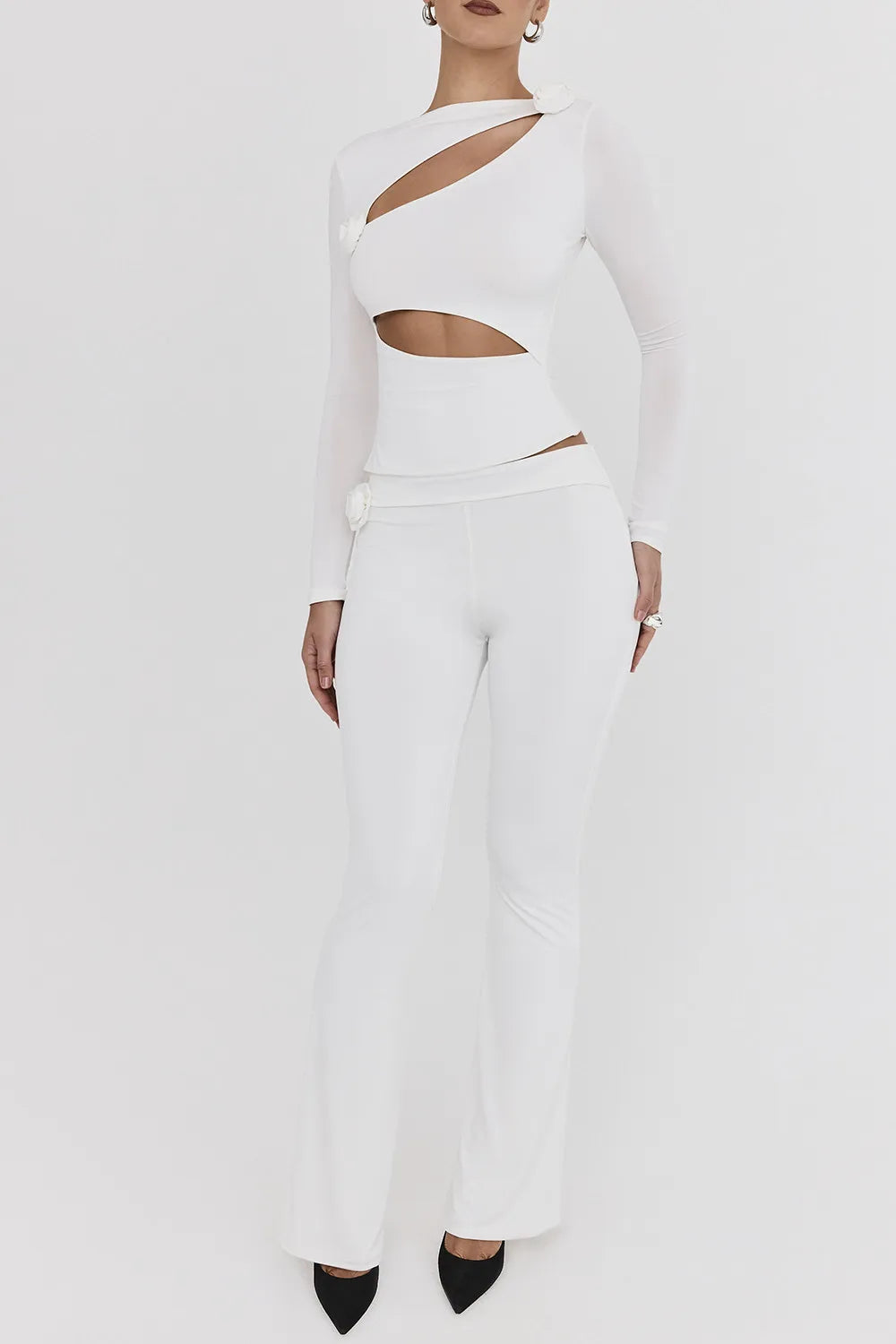 Mistress Rocks Ivory Flower Embellished Trousers - SALE