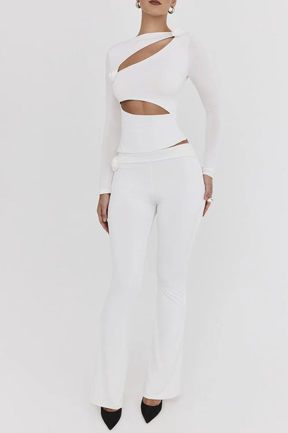 Mistress Rocks Ivory Flower Embellished Trousers - SALE