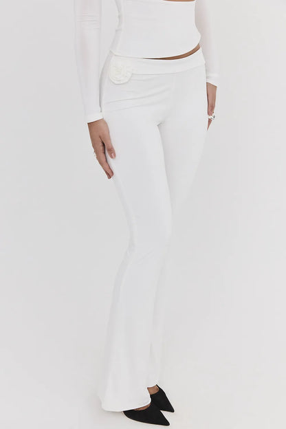 Mistress Rocks Ivory Flower Embellished Trousers - SALE