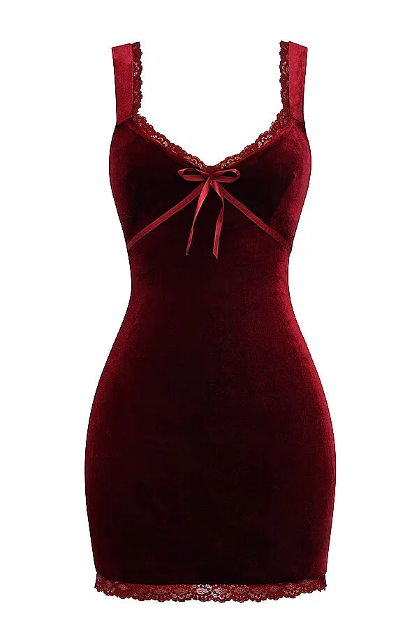 Mistress Rocks Wine Velvet Mini Dress - SALE