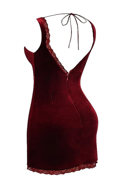Mistress Rocks Wine Velvet Mini Dress - SALE