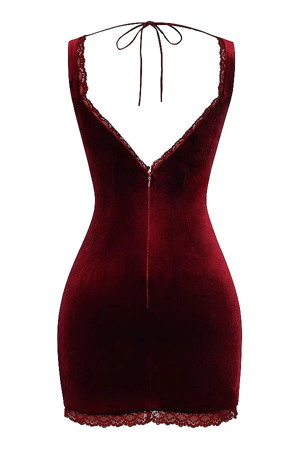 Mistress Rocks Wine Velvet Mini Dress - SALE