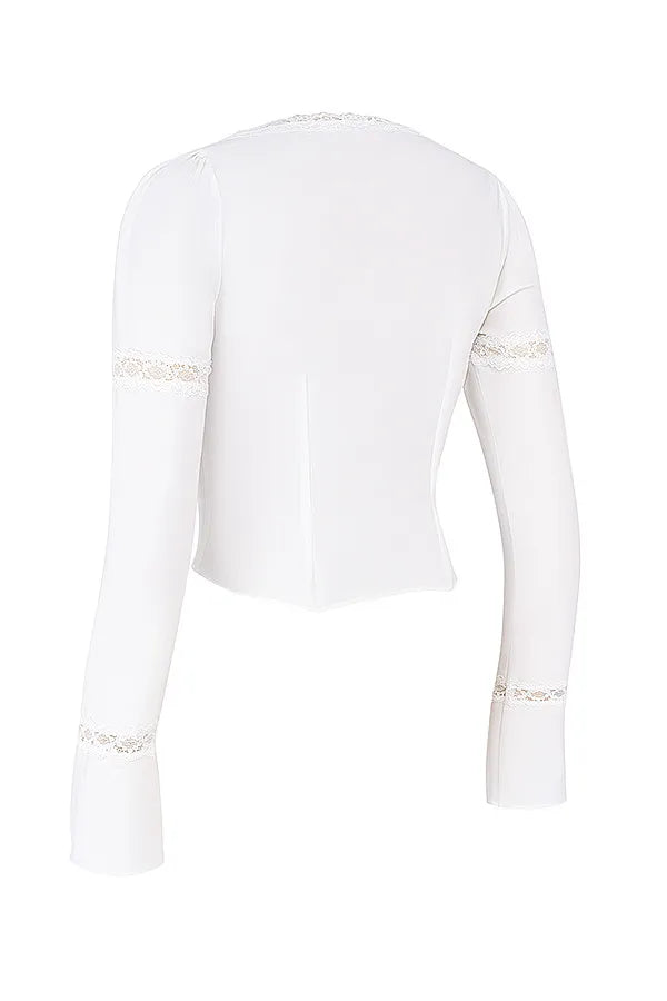 Mistress Rocks White Lace Trim Blouse - SALE