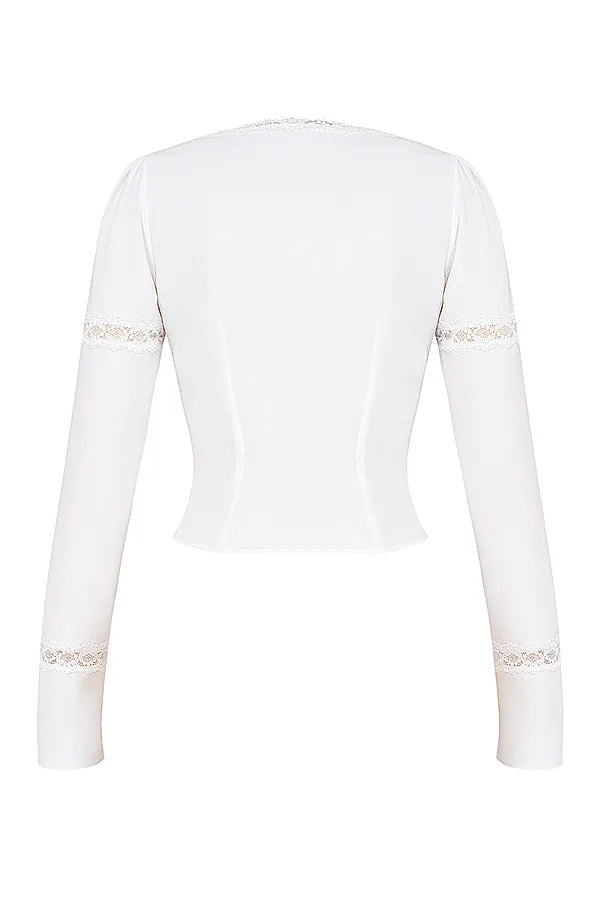Mistress Rocks White Lace Trim Blouse - SALE
